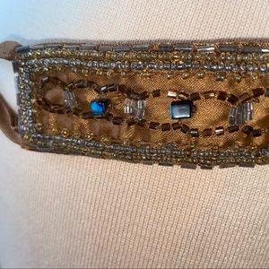 Brown Copper Tone Belt with Beads and Jewels with Fringe Ties